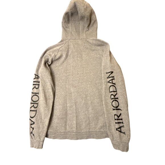Nike Air Jordan Gray Pullover Hoodie With Kangaroo Pocket & Black/Red Logo Print - Picture 2 of 7